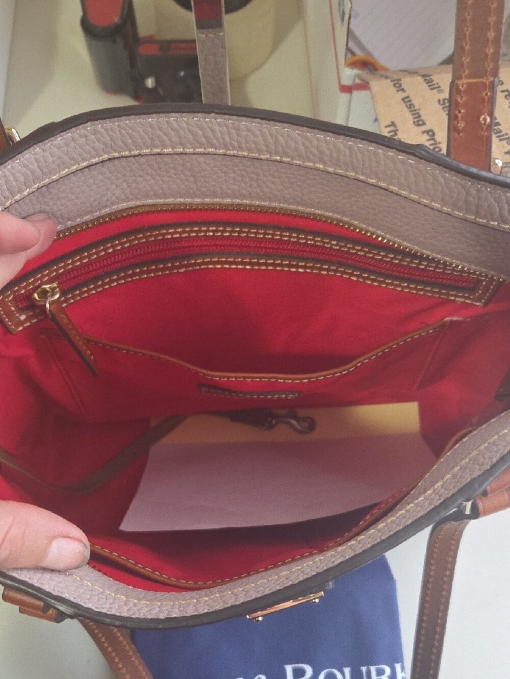 Dooney & Bourke Small Lexington Light Gray Tote with Brown Straps - Picture 2 of 6